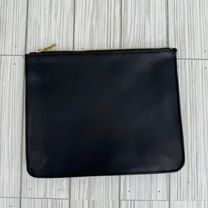 YSL Beaute make up cosmetic bag pouch logo vegan leather zipper black gold thumbnail 3
