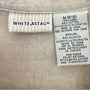 White Stag Tan Linen Blend Mandarin Collar Tunic with Flower Accents M thumbnail 2