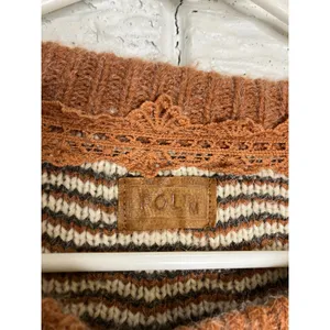 POL Sweater Womens Medium Brown Geometric‎ Diamond Knit Crochet Trim Good JST600 thumbnail 2
