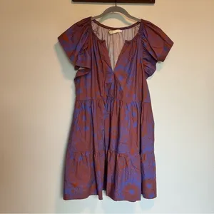 Marie Oliver Kara Purple Floral Tiered Cotton Mini Dress Flutter Sleeve Medium‎ thumbnail 2