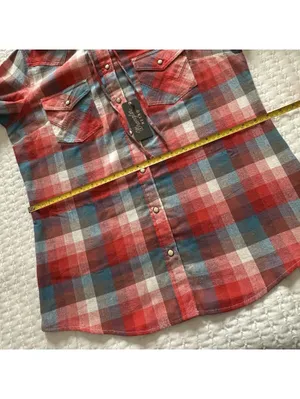 Wrangler Retro Hooded Plaid Western Shirt Snap Front Flannel Hoodie Red L Large thumbnail 6