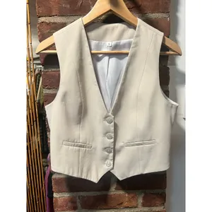 90s Cream Tailored Suit Vest Minimalist Menswear Preppy Size Small thumbnail 2