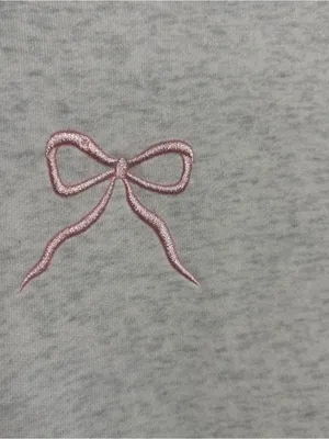 Zyfara Women’s Hoodie Bow Embroidered Long Sleeve Lined Floral Hood‎ Gray Pink thumbnail 2