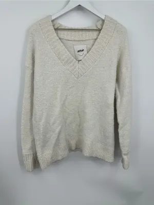 Aerie Cream V Neck Sweater Size Medium Oversized Boho thumbnail 8
