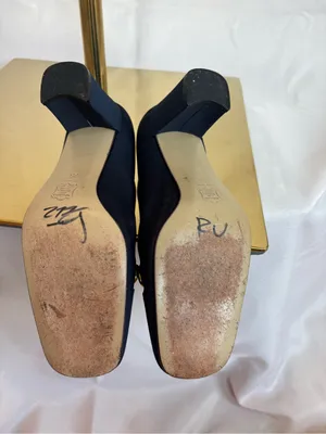 Andrea Carrano Navy Square-Toe Pumps with Gold Horsebit thumbnail 7
