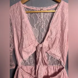 Free People LaLa Lace Mini Dress in Pink. Size Medium thumbnail 5