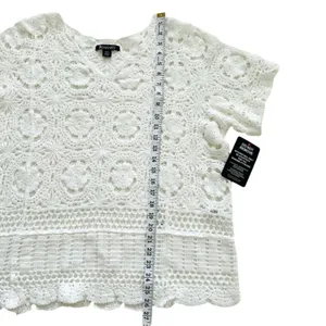Roamans Top Sweater White French Crochet Short Sleeve Cotton Top Plus 18/20 NEW thumbnail 8