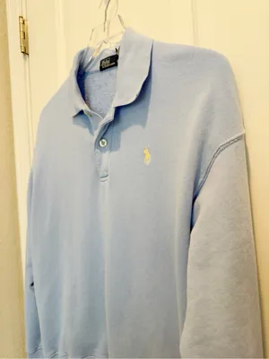 POLO RALPH LAUREN Polo Collared Sweatshirt in Baby Blue size Small Preppy thumbnail 10