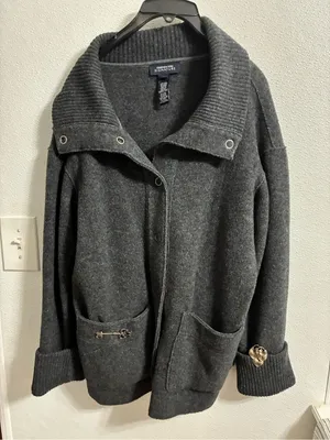 Jones New York Signature Women’s Charcoal Gray Snap-Front cardigan M thumbnail 1