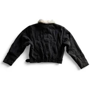 Love Tree Black Denim Jacket Cream Sherpa Collar Size L thumbnail 6