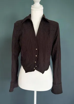 ZARA Brown Pinstripe Button Down Top Size M NEW NWT thumbnail 1