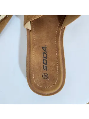 Soda Light Brown Faux Suede Slides Size 8.5 Flaw thumbnail 9