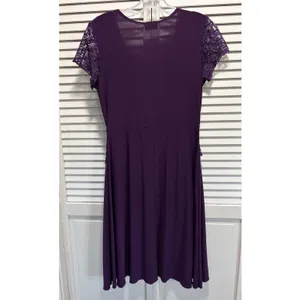 Jubi USA Purple Fit Flare Short Sleeve‎ Lace Top Dress Size Sm Scoop Rhinestone thumbnail 5