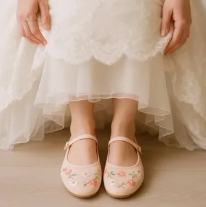 Pink Floral Embroidered Mary Jane Flats thumbnail 4
