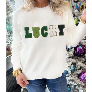 Lucky Glitter Letter Pullover Crewneck Sweater Women’s L thumbnail 2