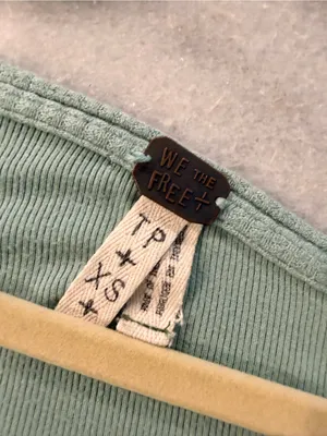 Free People We The Free Size XS Thermal Knit Top Sage Green Raw Hem Long Sleeve thumbnail 9