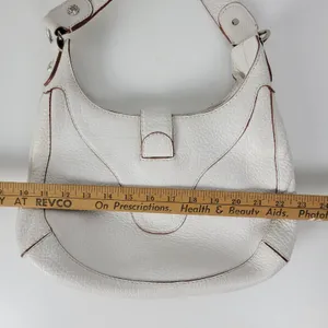 Michael Kors Womens Bag White Pebbled Leather Shoulder Hobo Fold Over Buckle thumbnail 13