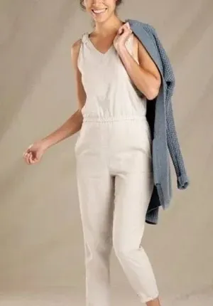 Toad&Co Tara Hemp Jumpsuit Size Small Oatmeal Chambray One Piece Tie‎ Shoulders thumbnail 1