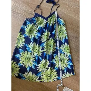 Aerie Gauzy Cotton Floral Tassel Swim Cover‎ Dress Size S Blue Green Boho Beach thumbnail 6