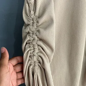 ZARA Tan High Neck Sleeveless Gathered Mini Bodycon Vacation Beach Dress Small # thumbnail 3