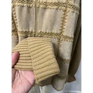 Studio Works Vintage 90s Leather Patchwork Sweater M Full Zip Brown Boho Western Rustic Ranch thumbnail 3