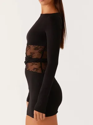 Peppermayo Echo Long Sleeve Mini Dress Black Lace thumbnail 7