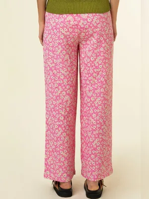 FRNCH Brittany Wide Legs In Pink Floral Pattern Sz M thumbnail 2