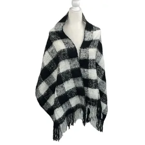 Source Unknown SCARF Chunky Plaid Black and White with fringe thumbnail 3