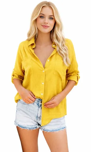 Unlisted Women’s blouse yellow size medium button up thumbnail 1