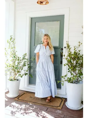 NWT Anthropologie Somerset Maxi in Sky Blue White Striped Cotton Tier Dress S thumbnail 6