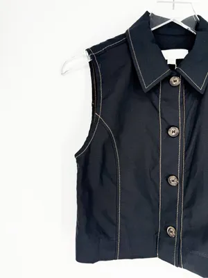 NWT ZARA Linen Blend‎ Button Down Sleeveless Top Women's S Black Quiet Luxury thumbnail 5