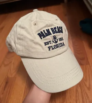 Palm Beach Florida Embroidered Dad Hat - Light Beige with Navy thumbnail 1