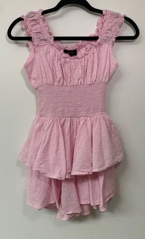 WHITE FOX BOUTIQUE Light Pink Ruffled Smocked Tiered Romper Size XSmall thumbnail 1