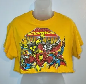 Marvel Women’s Yellow Cropped Graphic Tee Size Medium thumbnail 1