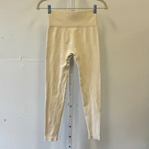 OOQ Seamless Ribbed High Waisted Leggings Cream Off-White Small Yoga Activewear thumbnail 2