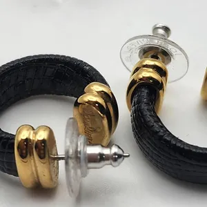 Joan Rivers Black Snakeskin Textured Hoop Earrings with Gold Accents thumbnail 6