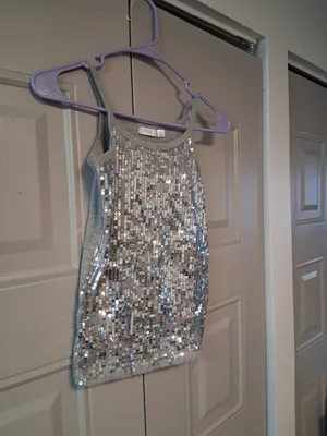Piper heavily sequined sleeveless tank y2k 2000s top in gray and silver size small. thumbnail 3