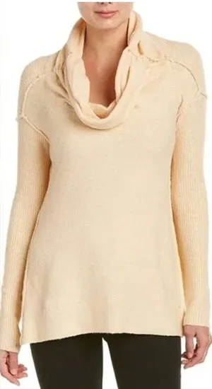 Free People Strawberry Fields Cream Knit Cowl‎ Neck Sweater Size S thumbnail 1