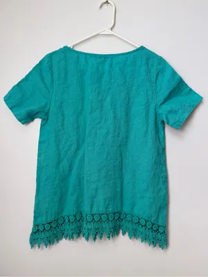 TERZO Millennio Short Sleeve Linen Top Crochet Trim Made In Italy Size Small thumbnail 6