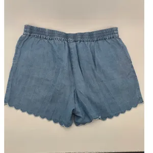 Skies Are Blue‎ Shorts Womens Medium Blue Chambray Scalloped Hem Elastic Waist thumbnail 3