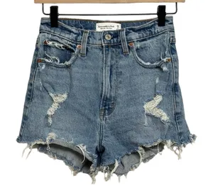 Abercrombie & Fitch High Rise Denim Cutoff Mom Shorts Curve Love - Size 2/26 thumbnail 1