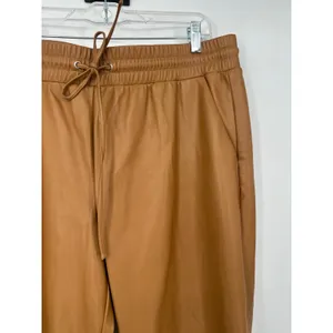 LOFT Faux Leather Joggers Women XL Brown Elastic‎ Waist Drawstring Pockets thumbnail 2
