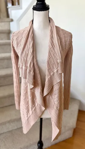 Ralph Lauren Black Label Silk Tan Cableknit Water Fall Cardigan thumbnail 1