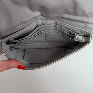 Coach Small Ashley Baguette Clutch Metallic Silver Leather Pleated Logo Y2K thumbnail 7