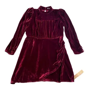 Reformation Dress Evora Velvet Long-Sleeve Keyhole Buttoned Mini‎ Chianti 12 NWT thumbnail 1