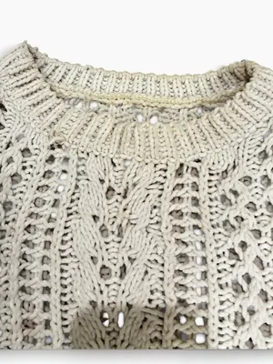 Women's Cream Openwork Crewneck Sweater. Layer Loose Fit thumbnail 2