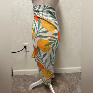 Orange 🍊 Citrus Patterned Scarf Sarong Wrap thumbnail 5