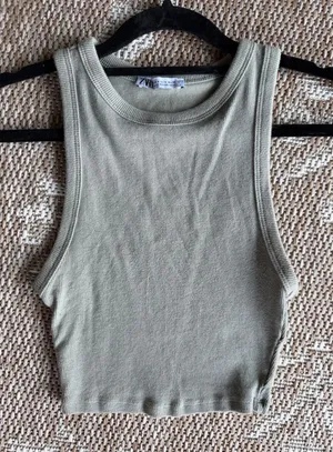 Zara Sage Ribbed Sleeveless Crop Tank 1559-JC3 thumbnail 1