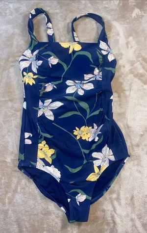 NWT Shade & Shore Navy Floral One-Piece Swimsuit with Yellow Accents thumbnail 1