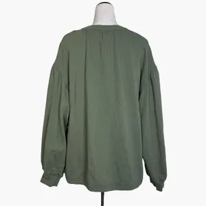 Aerie Easy Street Olive Green Oversized Sweatshirt Size M Peasant Boho Cottage thumbnail 7